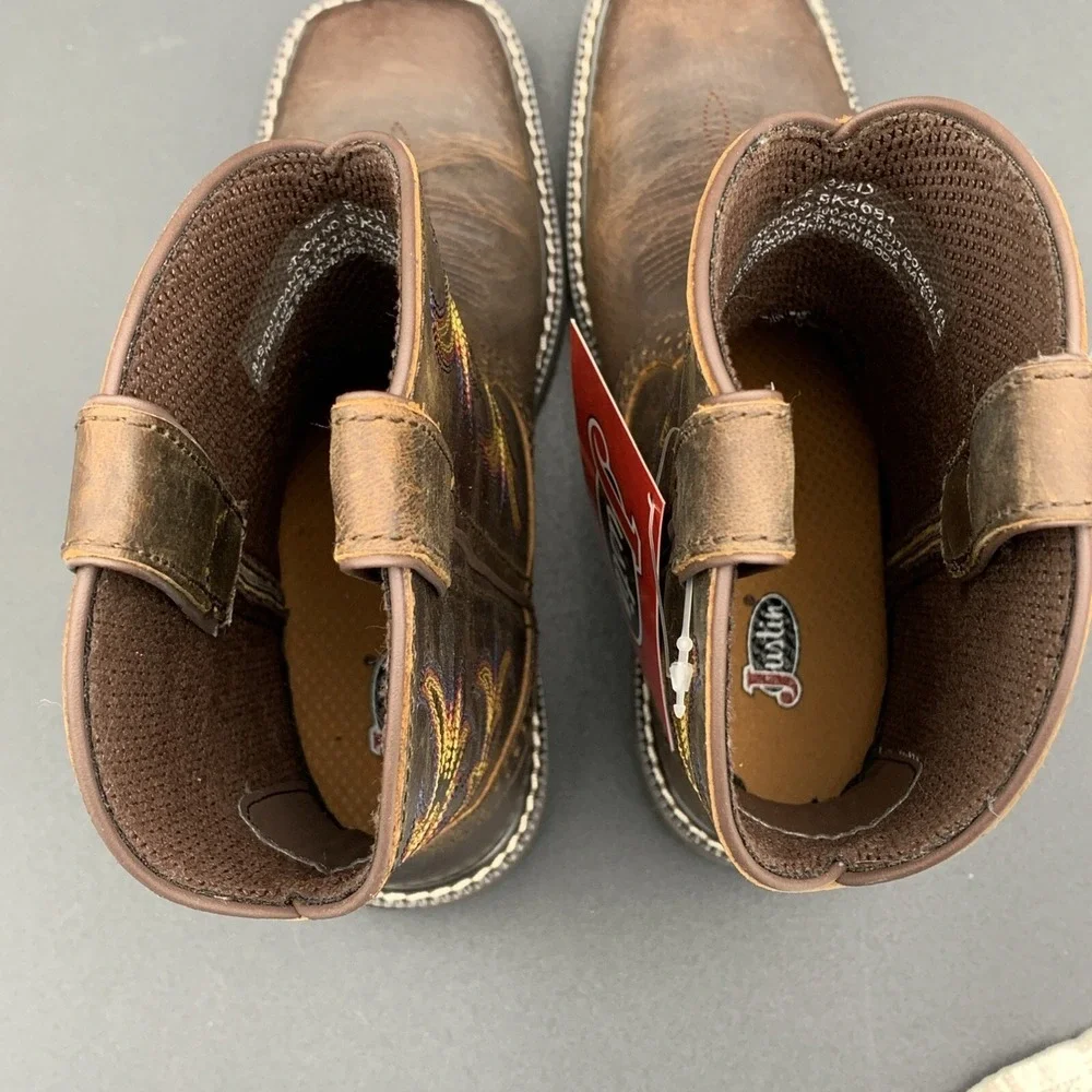 Justin Western‎ Boots Kids Brown Leather Cowboy J-Flex Comfort 3.5 D SK4681